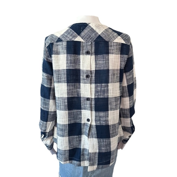 Cloth & Stone Plaid Linen Blend Long Sleeve Blouse Back button detail Women's  S - Picture 7 of 16